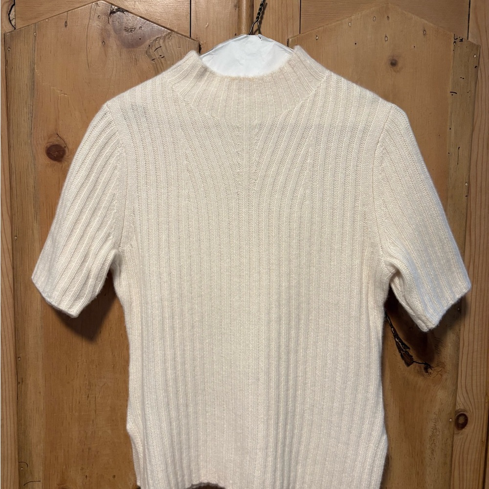 Cashmere Ribbed Short-Sleeve Turtleneck Sweater